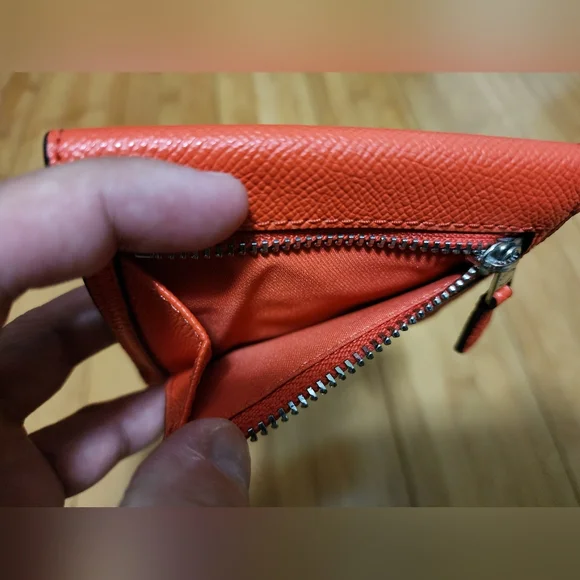 Coach Trifold Snap Small Wallet Coin Orange Crossgrain Pebbled Leather Zipper - Picture 3 of 11